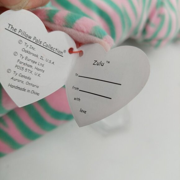 TY Pillow Pals Zulu the Zebra 14" Pink Blue Plush Stuffed Animal 1996 - Picture 9 of 10